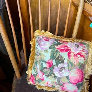 Floral cottage style silk fringe throw pillow